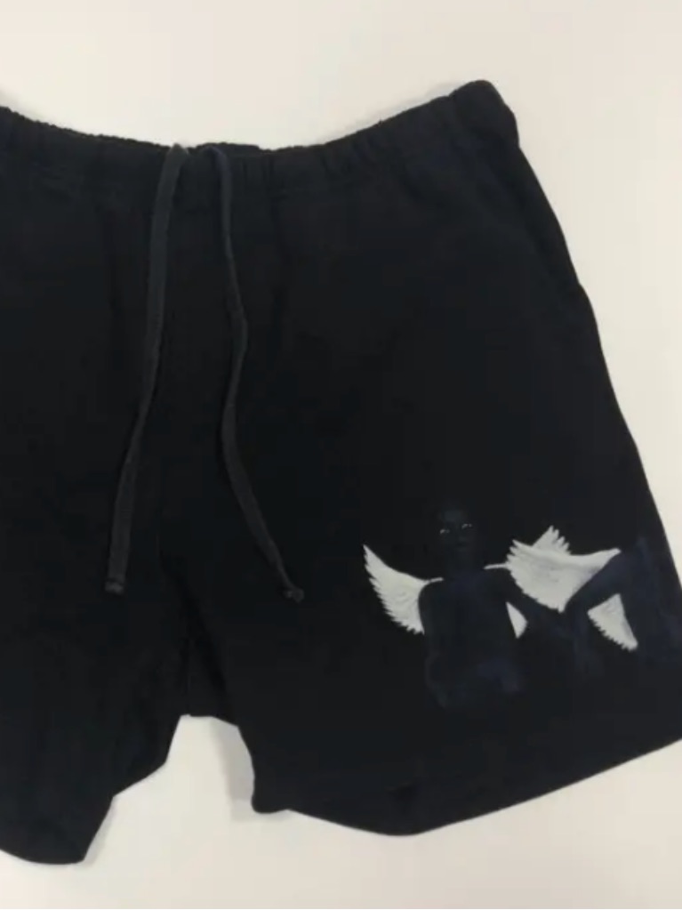 Black Graphic Angel Wing Lounge Shorts T. Rex Global Sweat Shorts